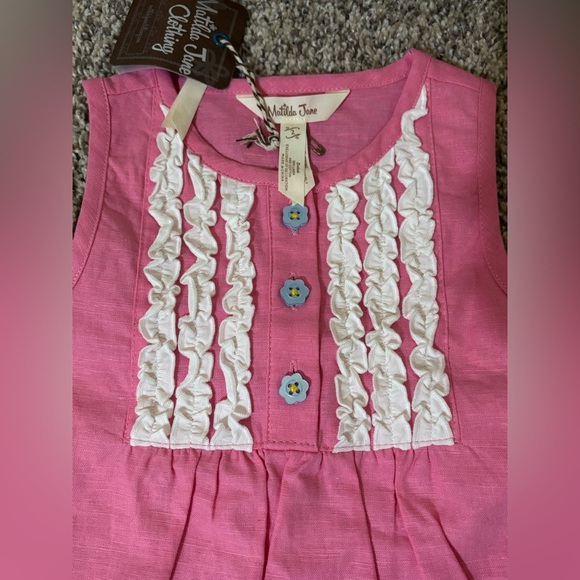 Matilda Jane Pink Dress with White Lace and Blue Buttons - Picture 3 of 5